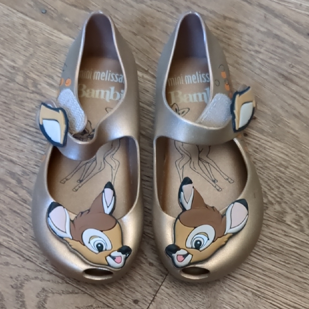 Mini Melissa Gold Dress Shoes with Whimsical Design